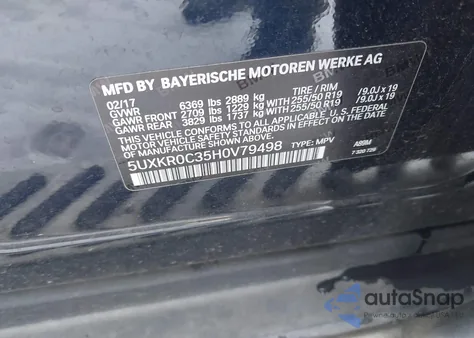 2017 BMW X5 xDrive35I z USA, uszkodzony, nr VIN 5UXKR0C35H0V79498